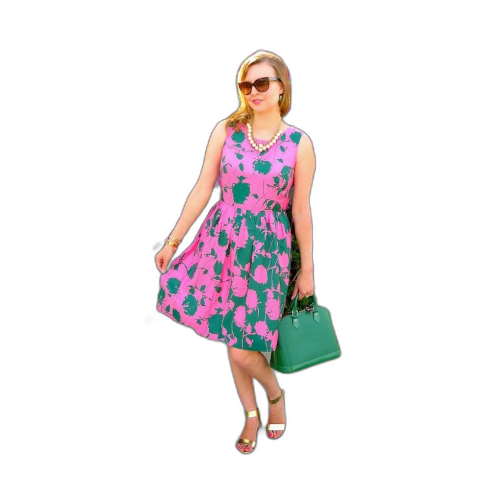 Boden Silk Blend Green & Pink Floral Dress Size 12R